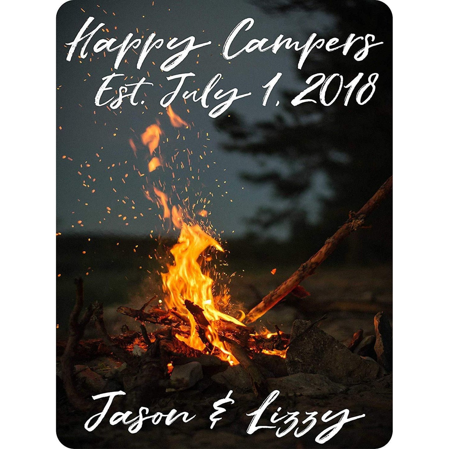 Happy Campers Personalized Aluminum Sign With Campfire