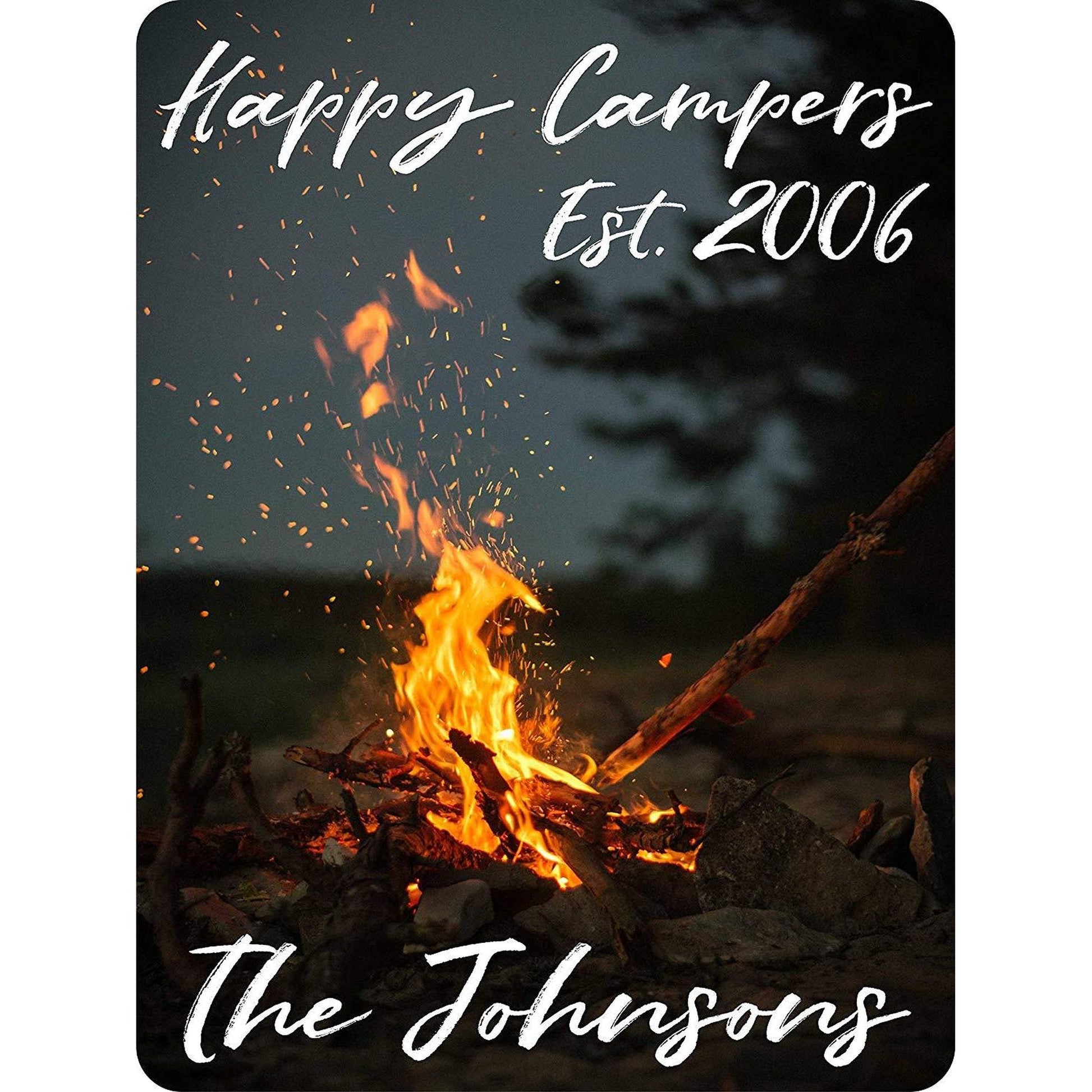 Happy Campers Personalized Aluminum Sign With Campfire