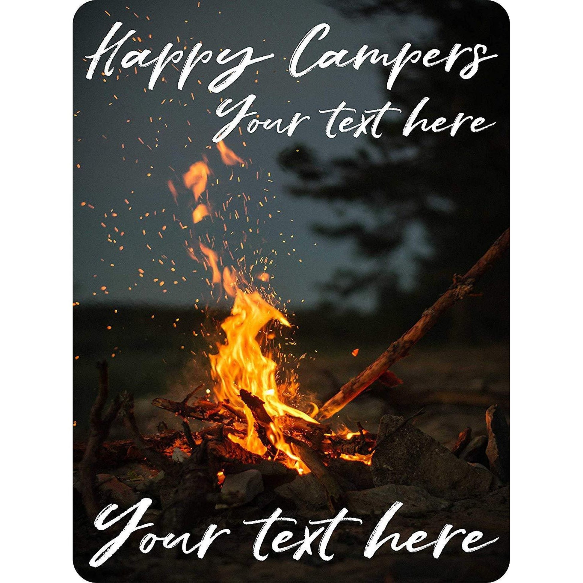 Happy Campers Personalized Aluminum Sign With Campfire