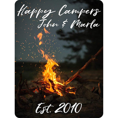 Happy Campers Personalized Aluminum Sign With Campfire