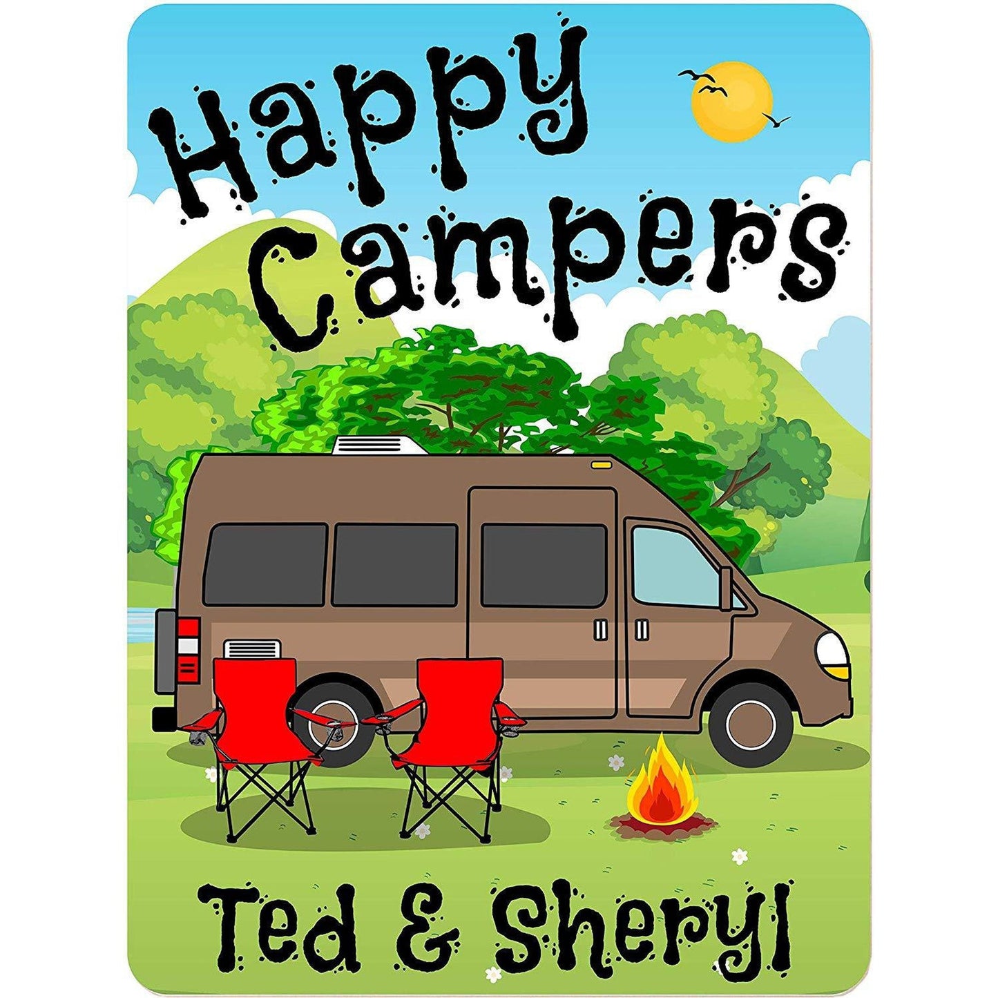 Happy Campers Personalized Aluminum Camping Sign With Class B Motorhome