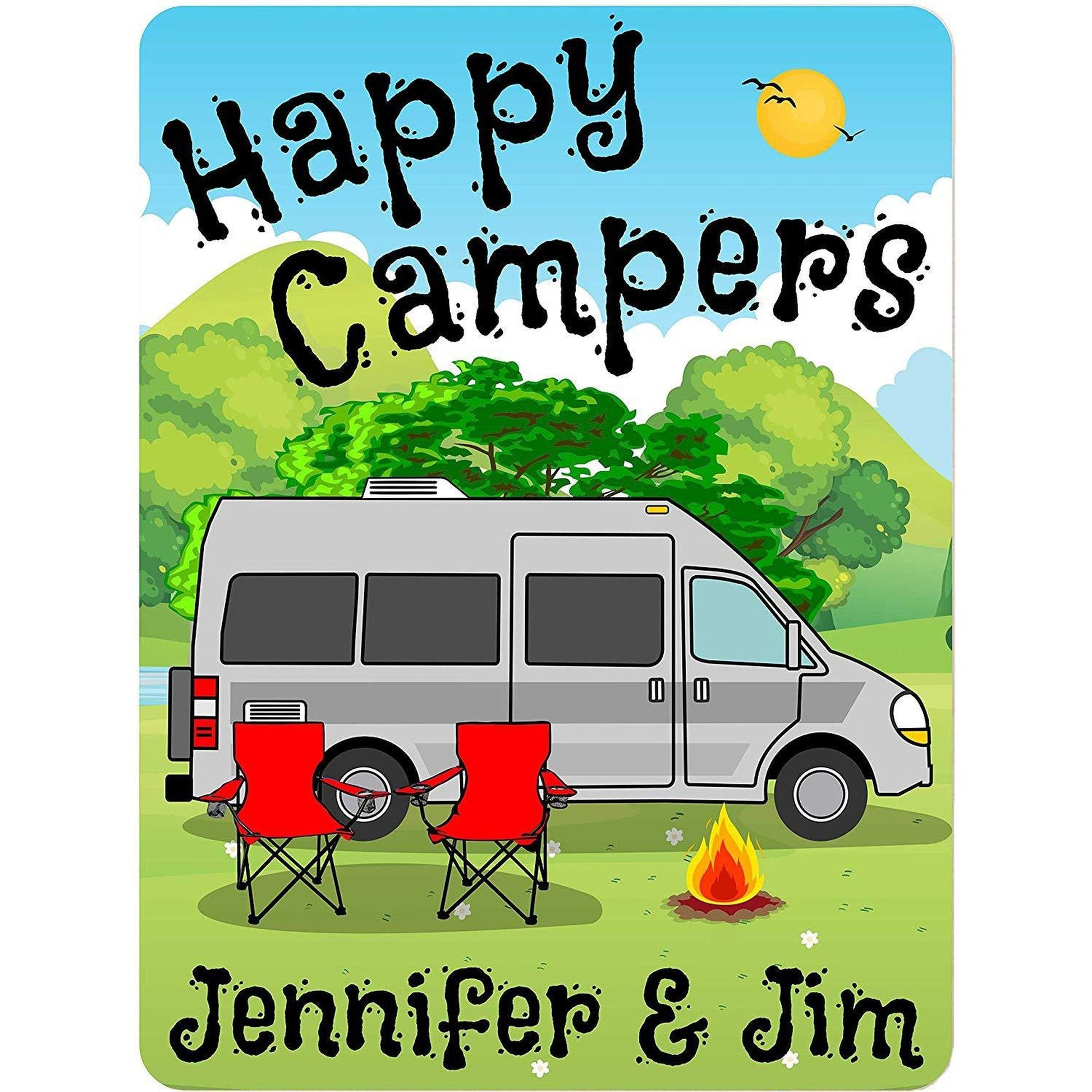 Happy Campers Personalized Aluminum Camping Sign With Class B Motorhome