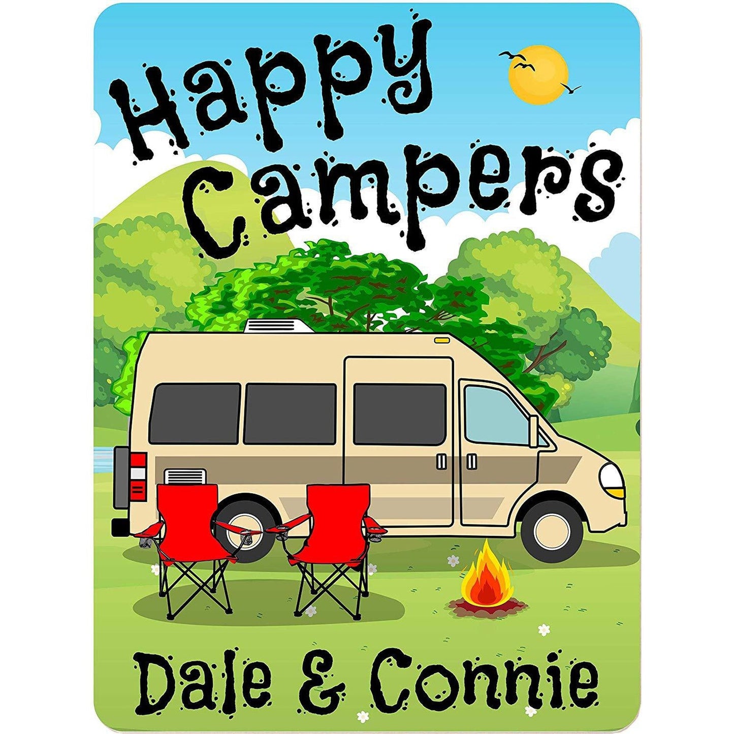 Happy Campers Personalized Aluminum Camping Sign With Class B Motorhome