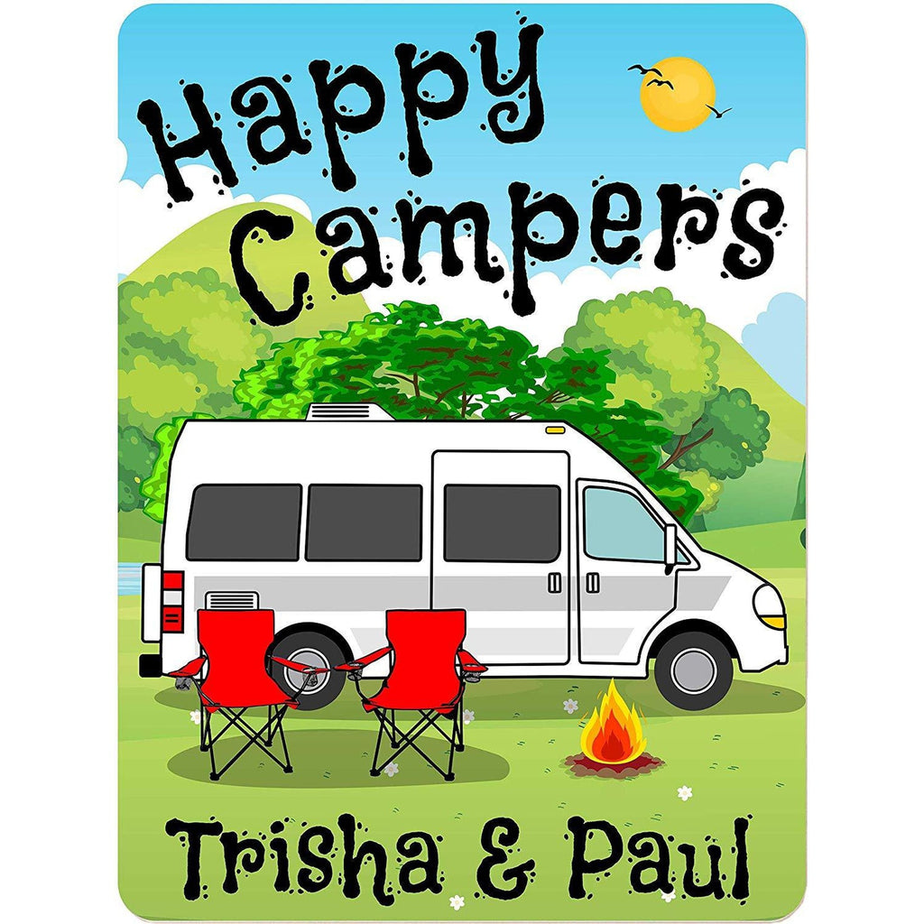 Happy Campers Personalized Aluminum Camping Sign With Class B Motorhome