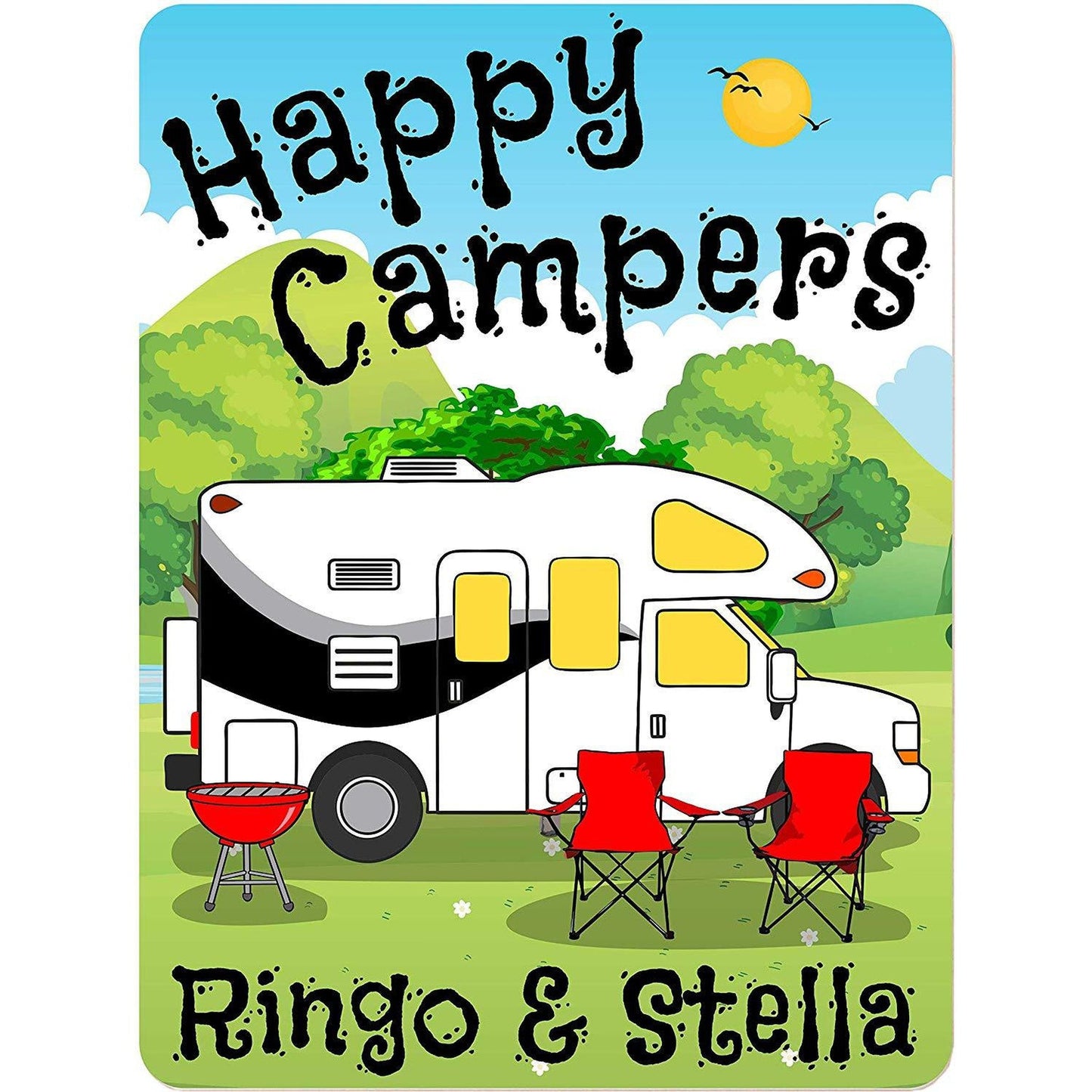 Happy Campers Personalized Aluminum Camping Sign With Class C Motorhome