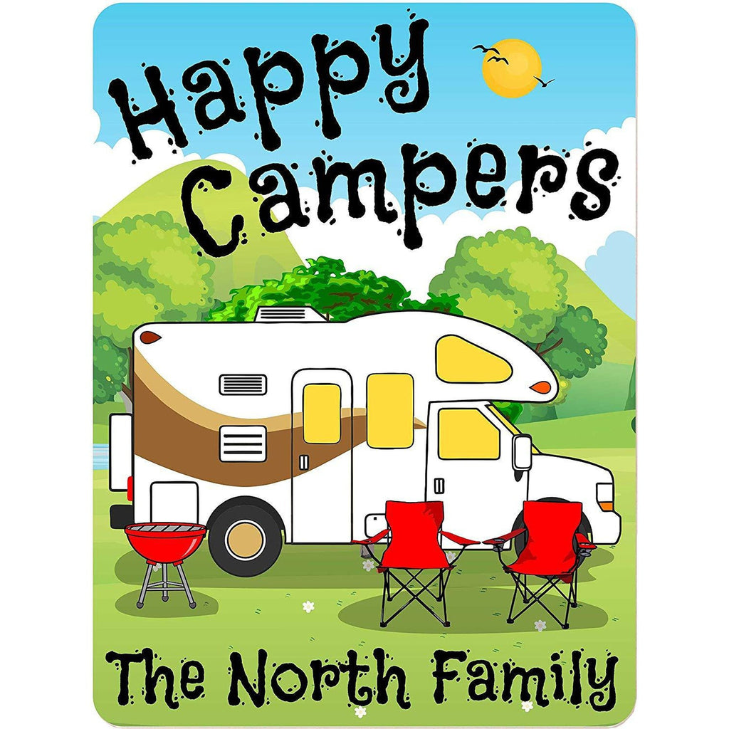 Happy Campers Personalized Aluminum Camping Sign With Class C Motorhome