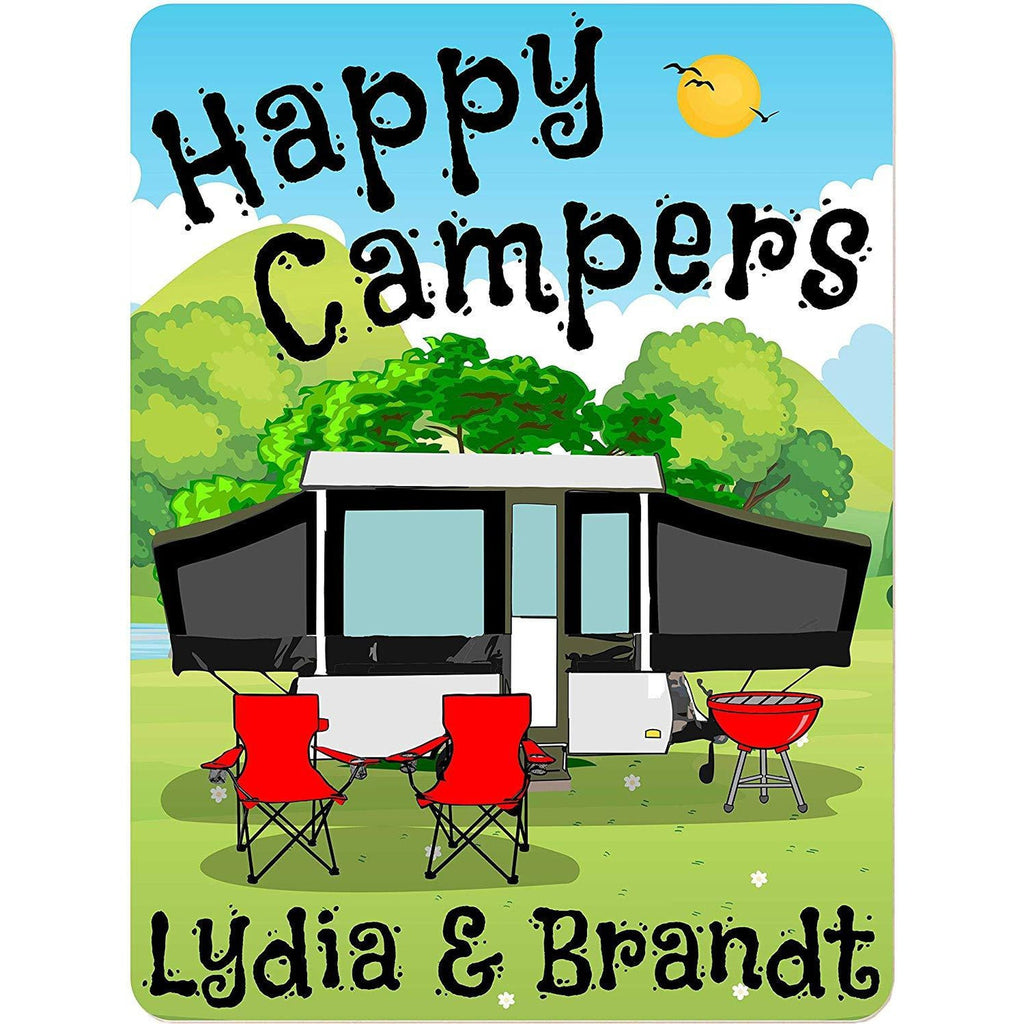Happy Campers Personalized Aluminum Camping Sign With Pop Up Camper