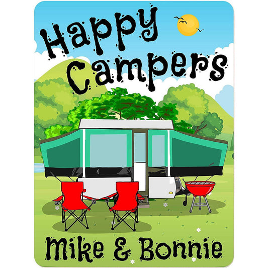 Happy Campers Personalized Aluminum Camping Sign With Pop Up Camper