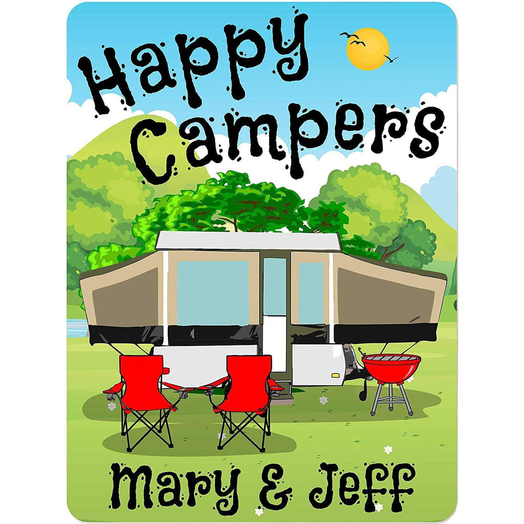 Happy Campers Personalized Aluminum Camping Sign With Pop Up Camper