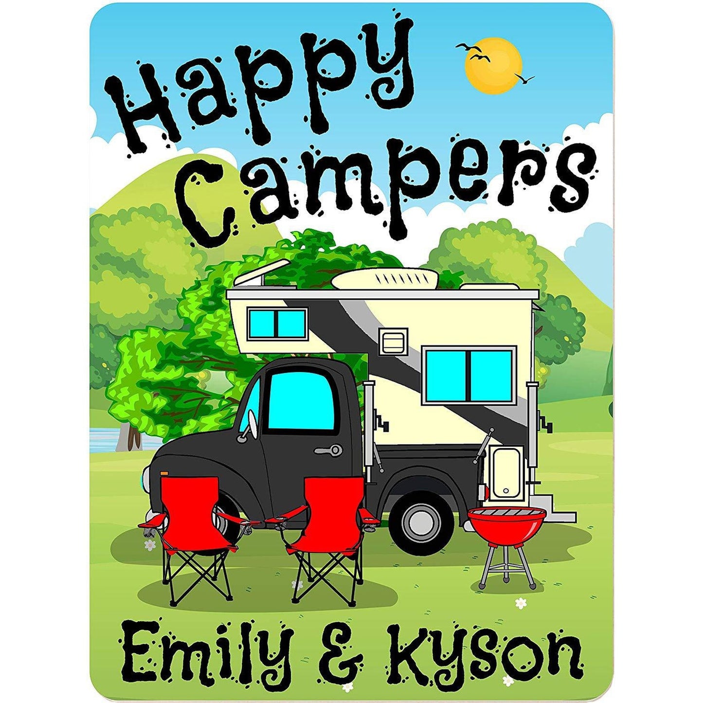 Happy Campers Personalized Aluminum Camping Sign With Truck and Camper