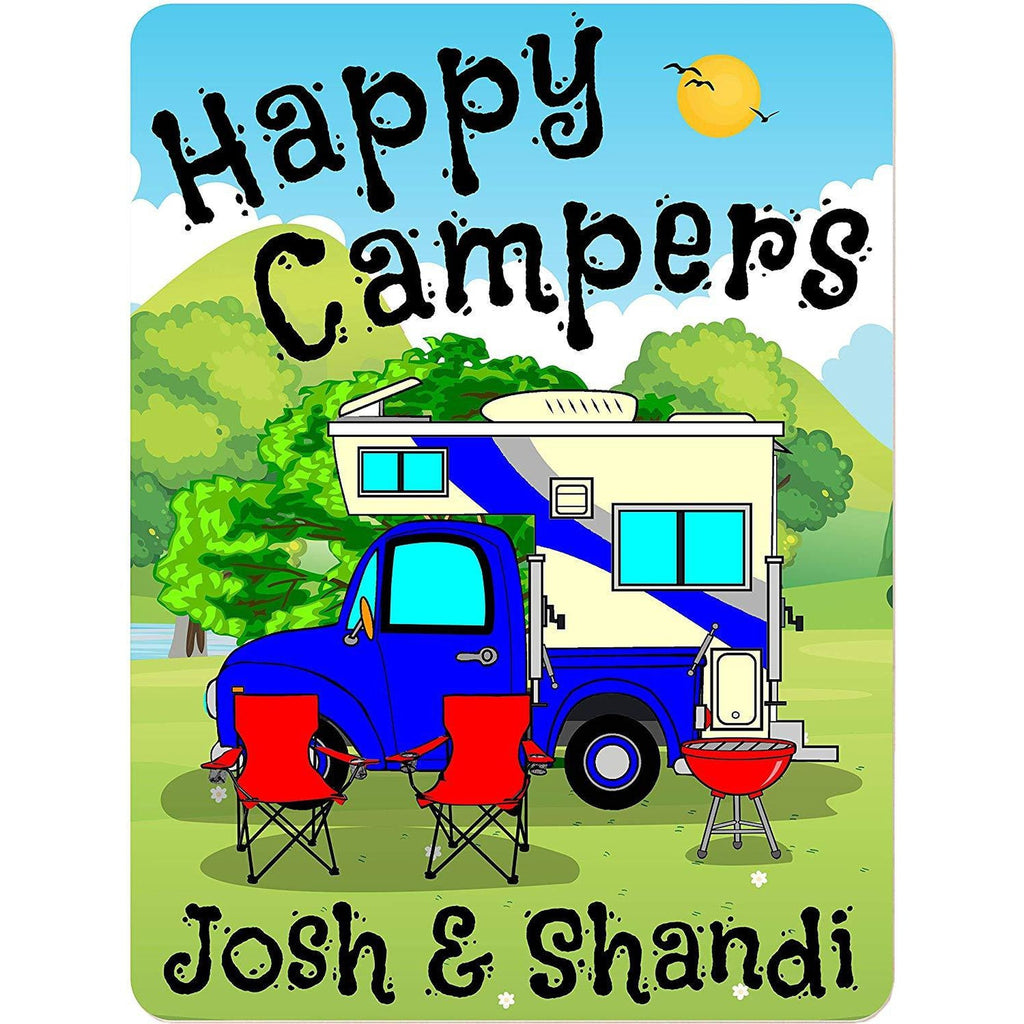 Happy Campers Personalized Aluminum Camping Sign With Truck and Camper