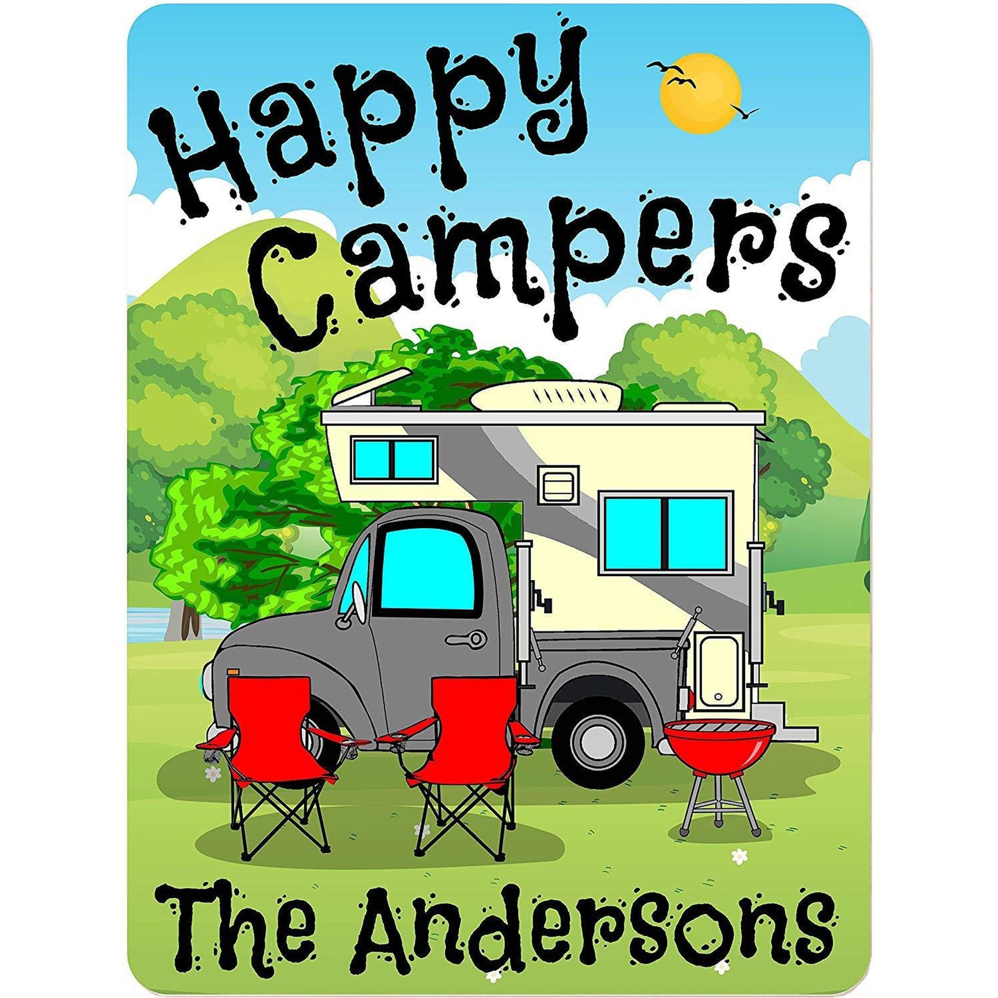 Happy Campers Personalized Aluminum Camping Sign With Truck and Camper