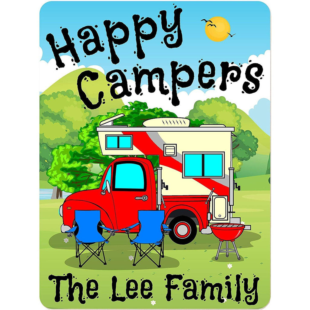 Happy Campers Personalized Aluminum Camping Sign With Truck and Camper