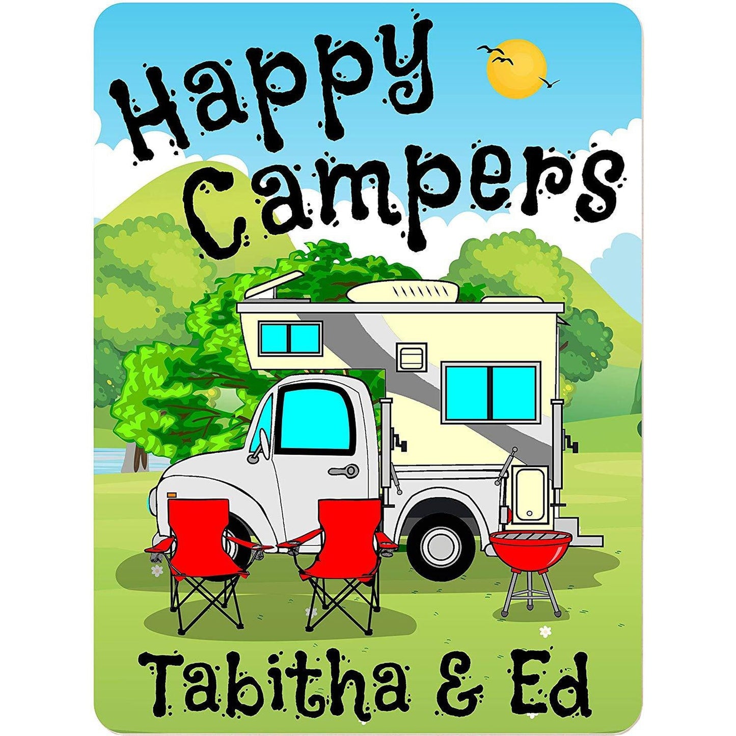 Happy Campers Personalized Aluminum Camping Sign With Truck and Camper