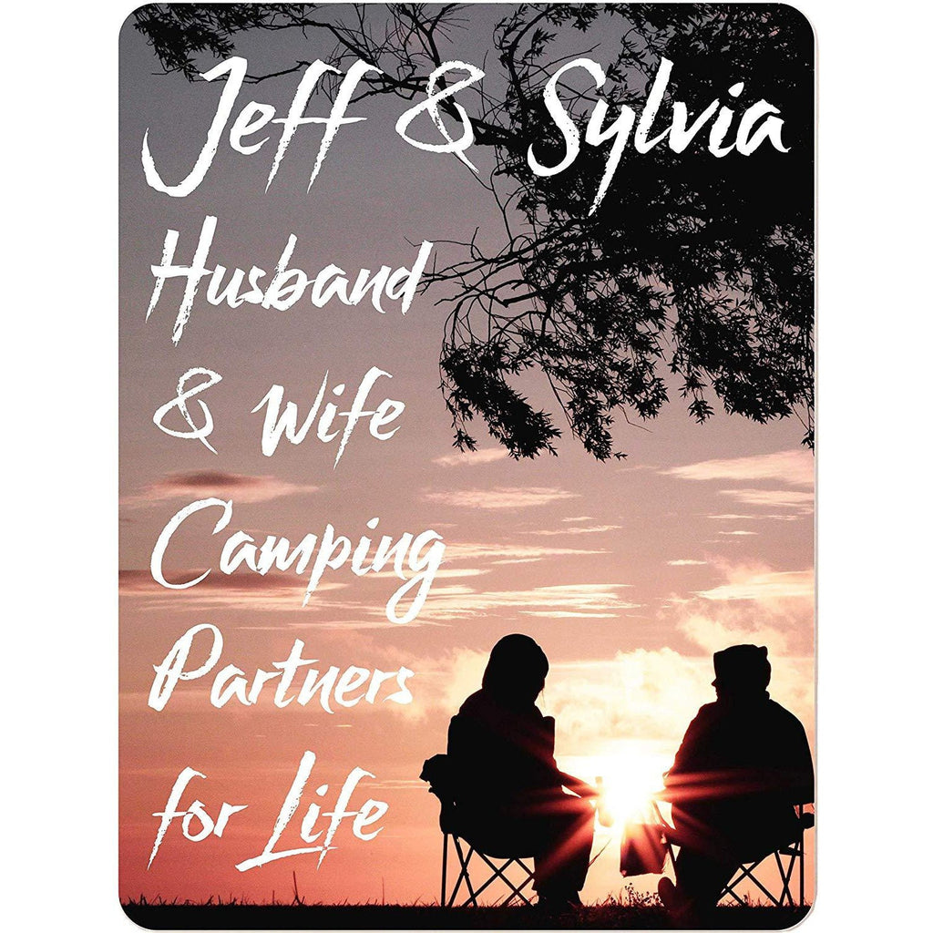 Husband & Wife Camping Partners for Life Personalized Aluminum Camping Sign with Couple Enjoying Sunset