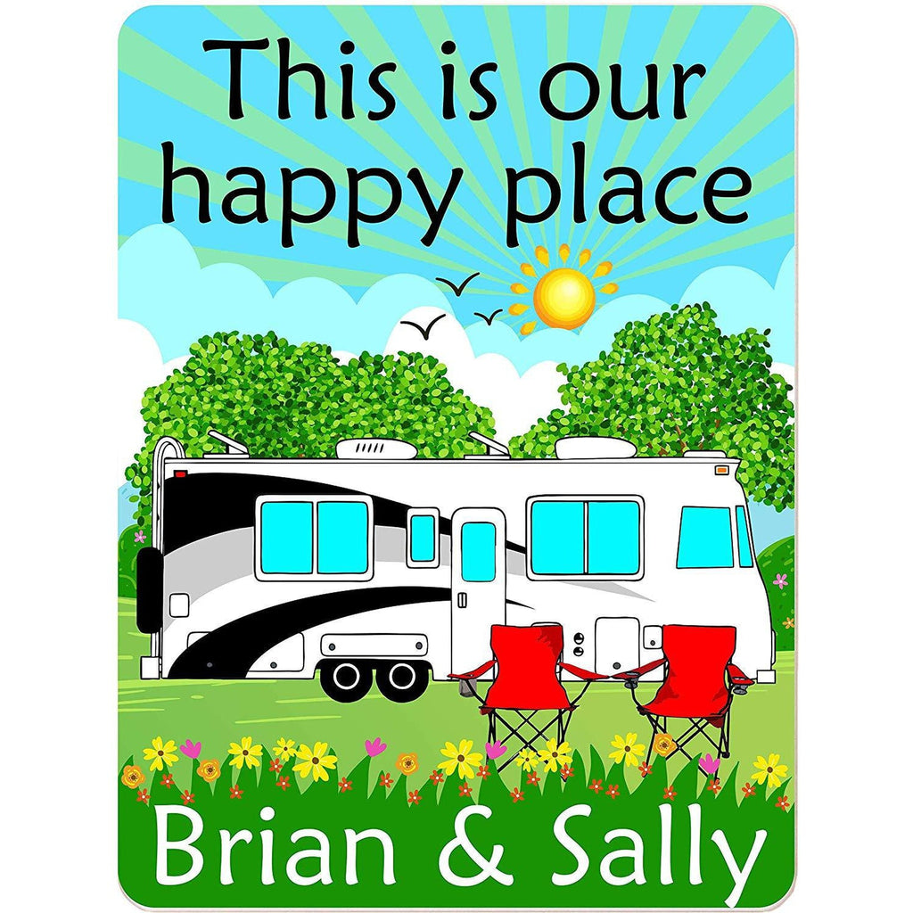 This is Our Happy Place Personalized Aluminum Camping Sign With Class A Motor Home