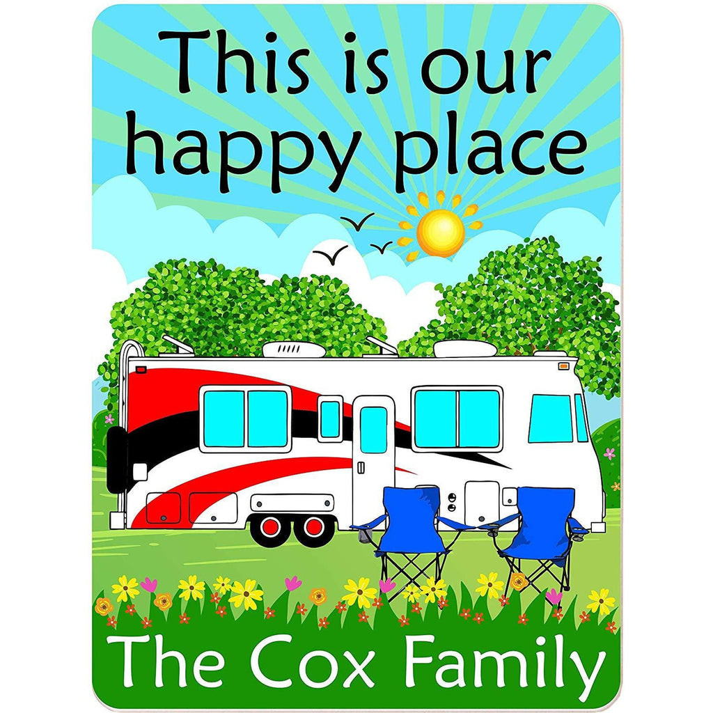 This is Our Happy Place Personalized Aluminum Camping Sign With Class A Motor Home