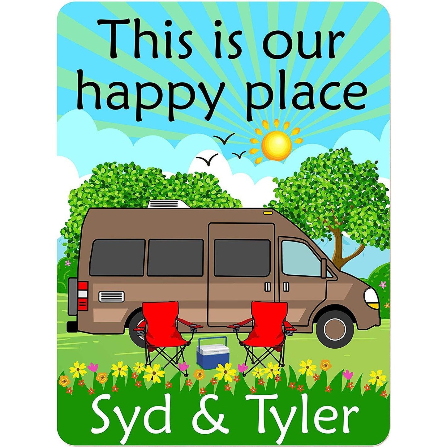 This is Our Happy Place Personalized Aluminum Camping Sign With Class B Motor Home