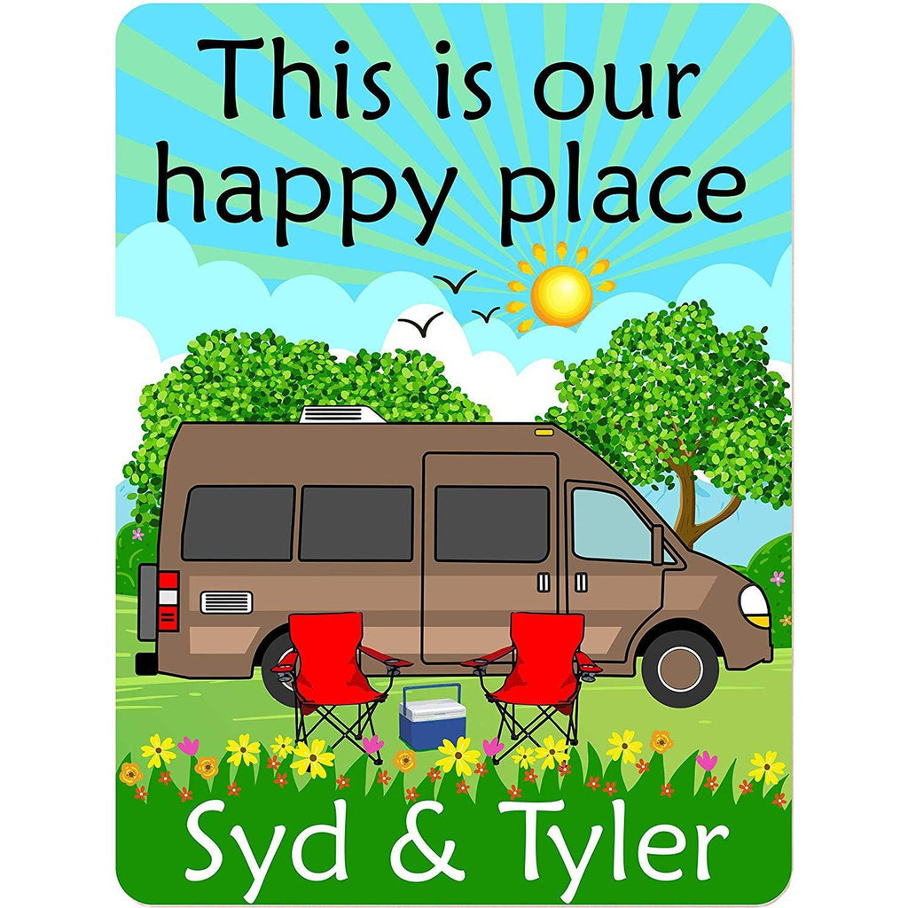 This is Our Happy Place Personalized Aluminum Camping Sign With Class B Motor Home