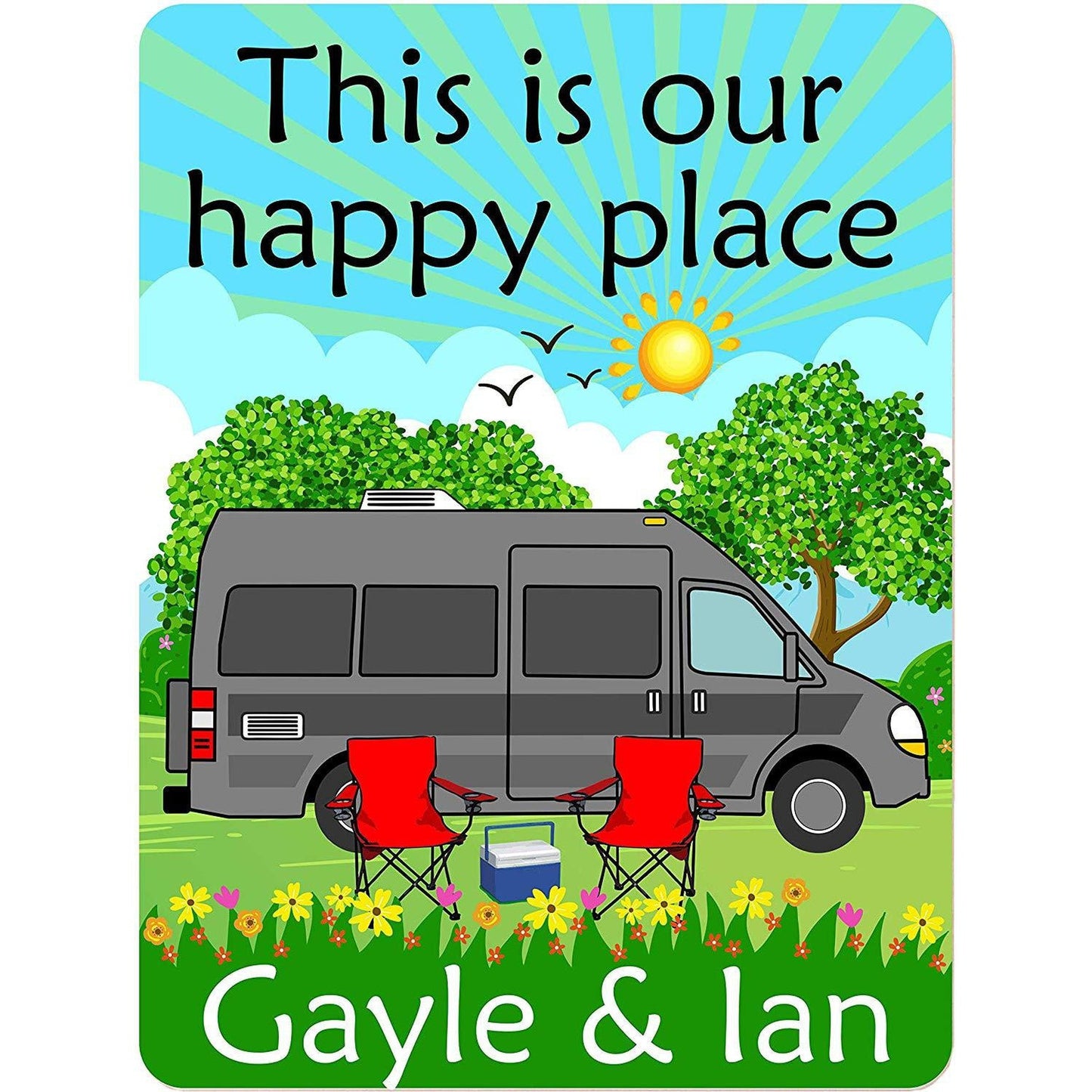 This is Our Happy Place Personalized Aluminum Camping Sign With Class B Motor Home