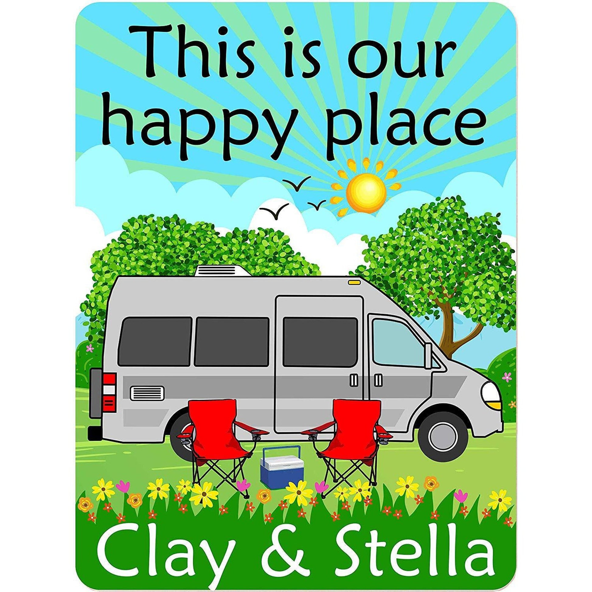 This is Our Happy Place Personalized Aluminum Camping Sign With Class B Motor Home