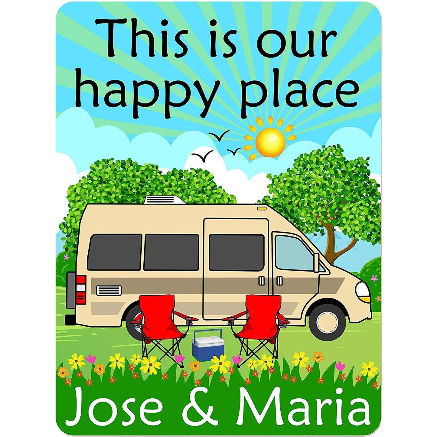 This is Our Happy Place Personalized Aluminum Camping Sign With Class B Motor Home