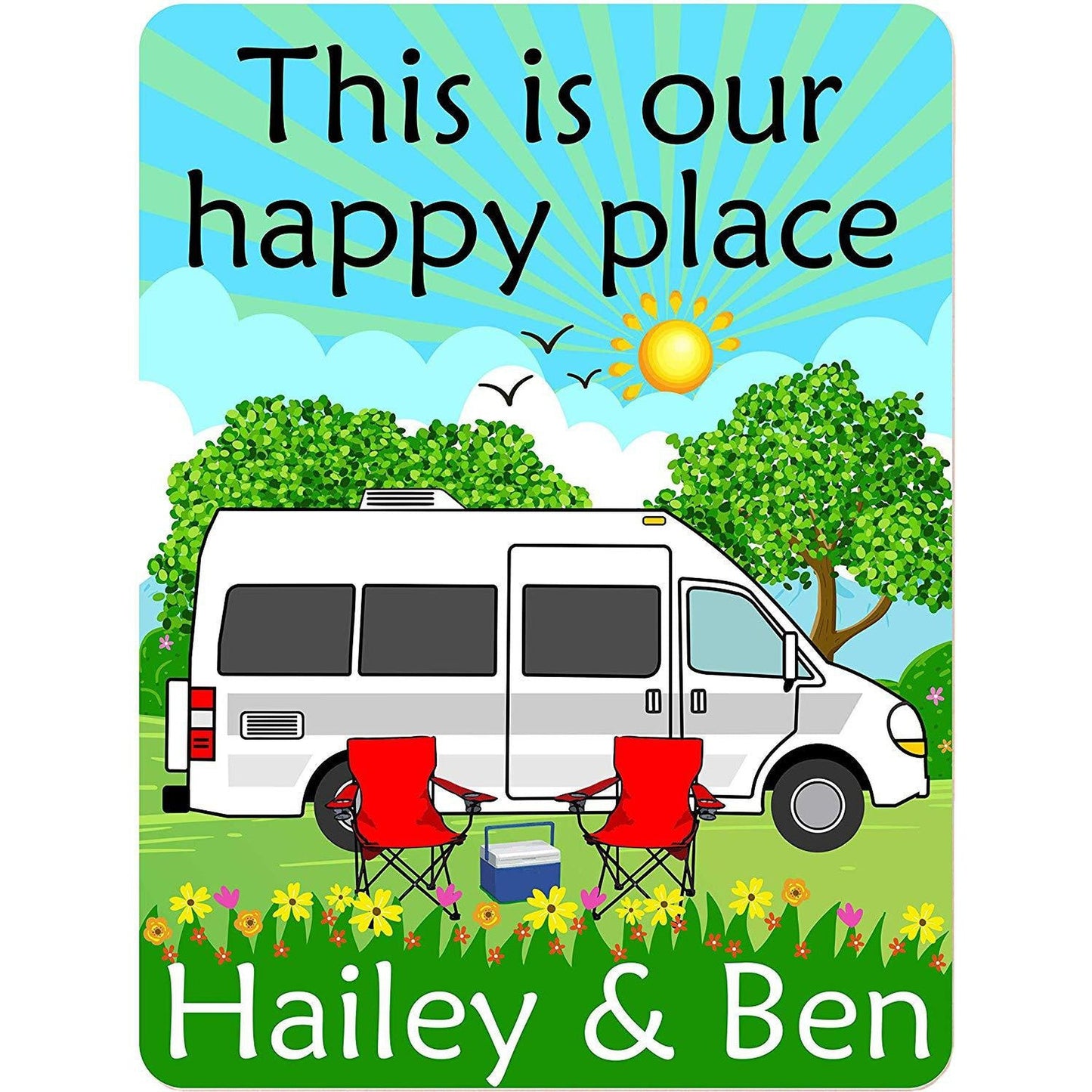 This is Our Happy Place Personalized Aluminum Camping Sign With Class B Motor Home