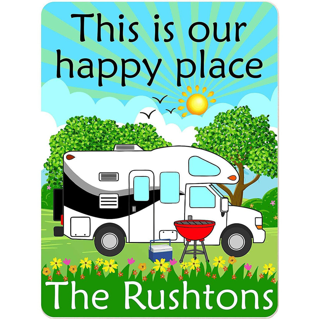 This is Our Happy Place Personalized Aluminum Camping Sign With Class C Motor Home