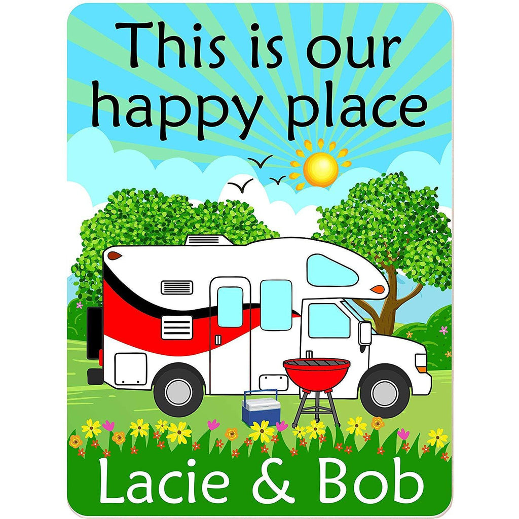 This is Our Happy Place Personalized Aluminum Camping Sign With Class C Motor Home