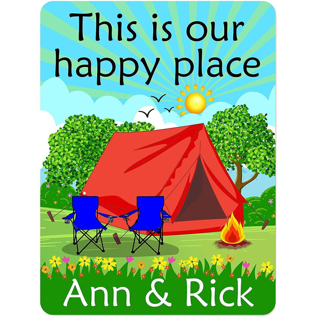 This is Our Happy Place Personalized Aluminum Camping Sign With Tent